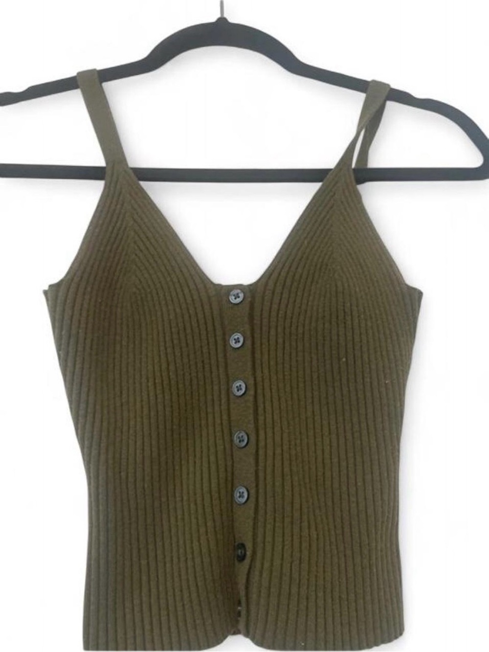 Earthy Girl Ribbed Button Front Olive Green Camisole Tank Top